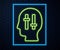 Glowing neon line Solution to the problem in psychology icon isolated on brick wall background. Puzzle. Therapy for