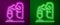 Glowing neon line Sommelier icon isolated on purple and green background. Wine tasting, degustation. Smells of wine