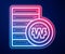 Glowing neon line South Korean won coin icon isolated on blue background. South Korea currency business, payment and