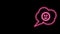 Glowing neon line Speech bubble with angry smile icon isolated on black background. Emoticon face. 4K Video motion