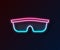 Glowing neon line Sport cycling sunglasses icon isolated on black background. Sport glasses icon. Vector