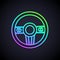 Glowing neon line Steering wheel icon isolated on black background. Car wheel icon. Vector