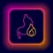 Glowing neon line Stomach heartburn icon isolated on black background. Stomach burn. Gastritis and acid reflux
