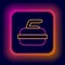 Glowing neon line Stone for curling sport game icon isolated on black background. Sport equipment. Colorful outline