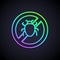 Glowing neon line Stop colorado beetle icon isolated on black background. Vector