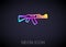 Glowing neon line Submachine gun icon isolated on black background. Kalashnikov or AK47. Vector