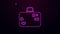 Glowing neon line Suitcase for travel icon isolated on purple background. Traveling baggage sign. Travel luggage icon