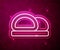 Glowing neon line Sushi icon isolated on red background. Traditional Japanese food. Vector