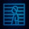 Glowing neon line Suspect criminal icon isolated on brick wall background. The criminal in prison, suspected near the