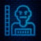 Glowing neon line Suspect criminal icon isolated on brick wall background. The criminal in prison, suspected near the