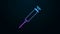 Glowing neon line Syringe icon isolated on black background. Syringe for vaccine, vaccination, injection, flu shot