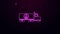 Glowing neon line Tanker truck icon isolated on purple background. Petroleum tanker, petrol truck, cistern, oil trailer