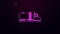 Glowing neon line Tanker truck icon isolated on purple background. Petroleum tanker, petrol truck, cistern, oil trailer