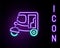 Glowing neon line Taxi tuk tuk icon isolated on black background. Indian auto rickshaw concept. Delhi auto. Colorful