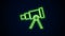 Glowing neon line Telescope icon isolated on black background. Scientific tool. Education and astronomy element