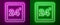 Glowing neon line Thermostat icon isolated on purple and green background. Temperature control. Vector