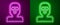 Glowing neon line Thief mask icon isolated on purple and green background. Bandit mask, criminal man. Vector