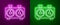 Glowing neon line Time chess clock icon isolated on purple and green background. Sport equipment. Vector Illustration