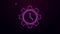 Glowing neon line Time Management icon isolated on purple background. Clock and gear sign. Productivity symbol. 4K Video