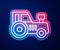Glowing neon line Tractor icon isolated on blue background. Vector