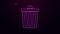 Glowing neon line Trash can icon isolated on purple background. Garbage bin sign. Recycle basket icon. Office trash icon