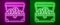 Glowing neon line Treasure chest icon isolated on purple and green background. Vector