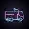Glowing neon line Trolleybus icon isolated on black background. Public transportation symbol. Vector