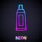 Glowing neon line Tube with paint palette icon isolated on black background. Vector