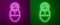 Glowing neon line Tumbler doll toy icon isolated on purple and green background. Vector