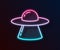 Glowing neon line UFO flying spaceship icon isolated on black background. Flying saucer. Alien space ship. Futuristic