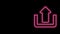 Glowing neon line Upload icon isolated on black background. Up arrow. 4K Video motion graphic animation