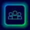 Glowing neon line Users group icon isolated on black background. Group of people icon. Business avatar symbol - users