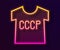 Glowing neon line USSR t-shirt icon isolated on black background. Vector