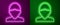 Glowing neon line Vandal icon isolated on purple and green background. Vector