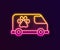 Glowing neon line Veterinary ambulance icon isolated on black background. Veterinary clinic symbol. Vector
