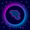 Glowing neon line Virgo zodiac sign icon isolated on black background. Astrological horoscope collection. Colorful