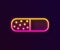 Glowing neon line Vitamin complex of pill capsule icon isolated on black background. Healthy lifestyle. Vector