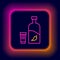 Glowing neon line Vodka with pepper and glass icon isolated on black background. Ukrainian national alcohol. Colorful