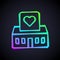 Glowing neon line Volunteer center icon isolated on black background. Vector