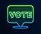 Glowing neon line Vote icon isolated on blue background. Vector