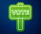 Glowing neon line Vote icon isolated on blue background. Vector