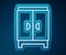 Glowing neon line Wardrobe icon isolated on blue background. Cupboard sign. Vector