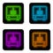 Glowing neon line Wardrobe icon isolated on white background. Black square button. Vector