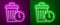 Glowing neon line Waste of time icon isolated on purple and green background. Trash can. Garbage bin sign. Recycle