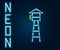 Glowing neon line Watch tower icon isolated on black background. Prison tower, checkpoint, protection territory, state