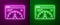 Glowing neon line Web analytics information and development website statistic icon isolated on purple and green