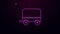 Glowing neon line Wild west covered wagon icon isolated on purple background. 4K Video motion graphic animation