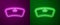 Glowing neon line Windshield icon isolated on purple and green background. Vector Illustration