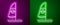 Glowing neon line Windsurfing icon isolated on purple and green background. Vector Illustration