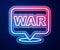 Glowing neon line The word war icon isolated on blue background. International military conflict. Army. Armament